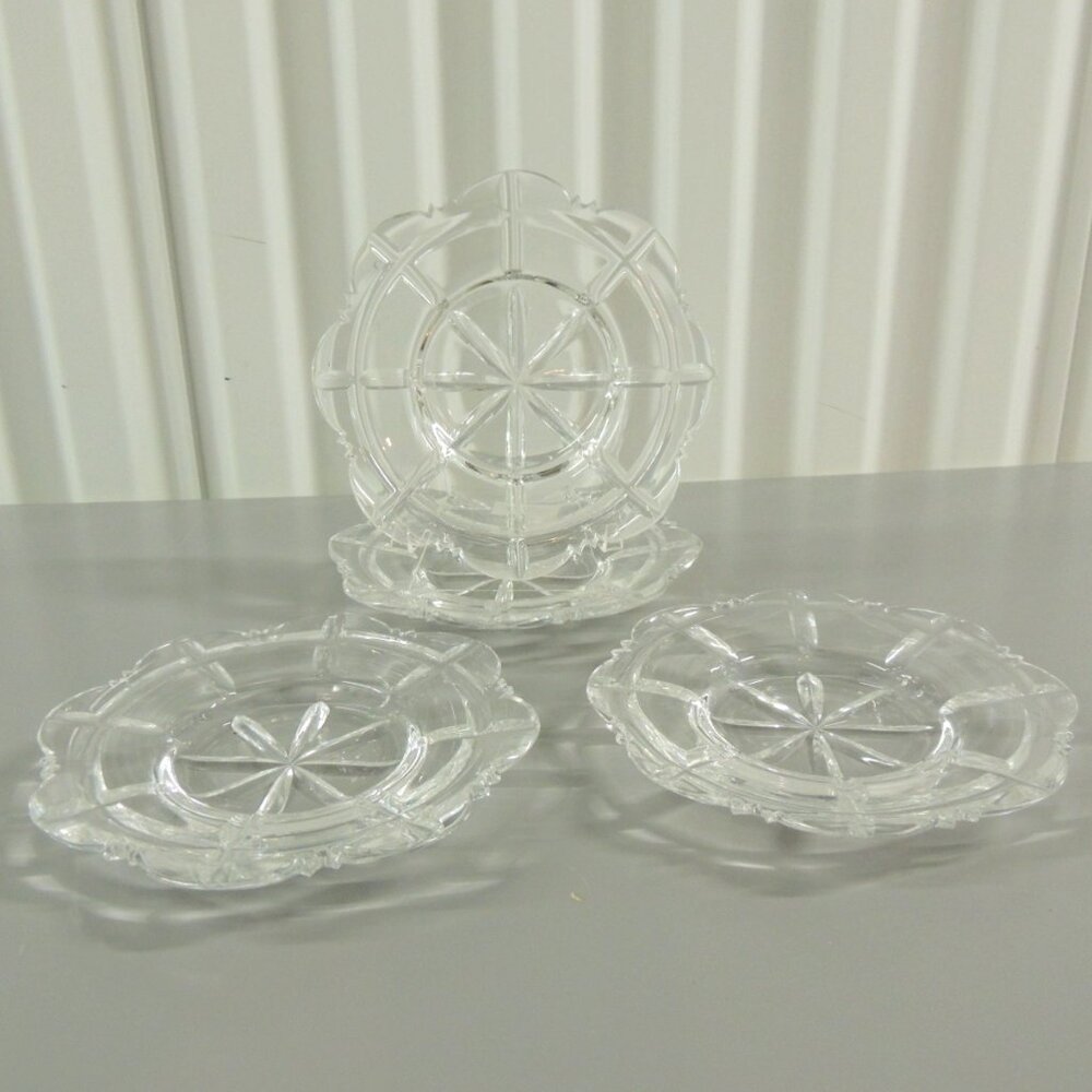 English Cut Crystal Round Dessert Plates with Scallop Edges (4)
